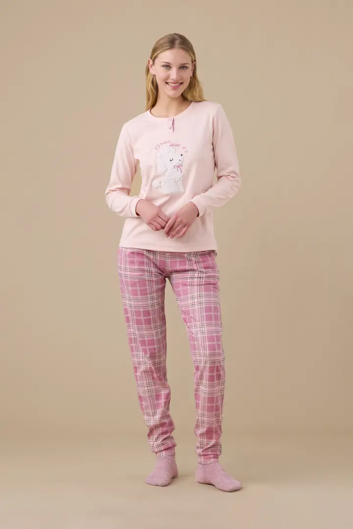 Pigiama donna invernale grigio e rosa Cotonella DDD68