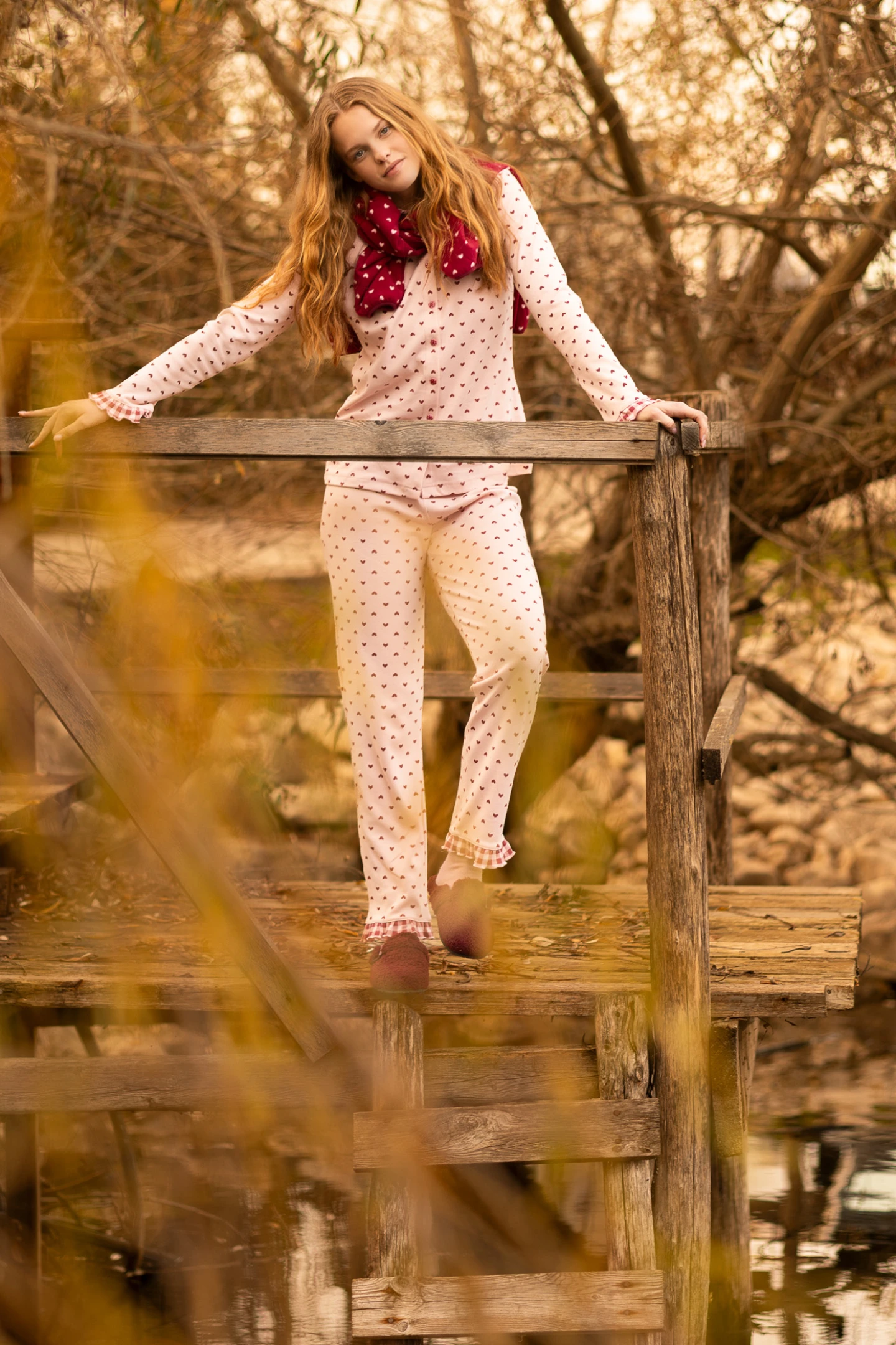 Pigiama donna petit coeur in caldo cotone con collo camicia