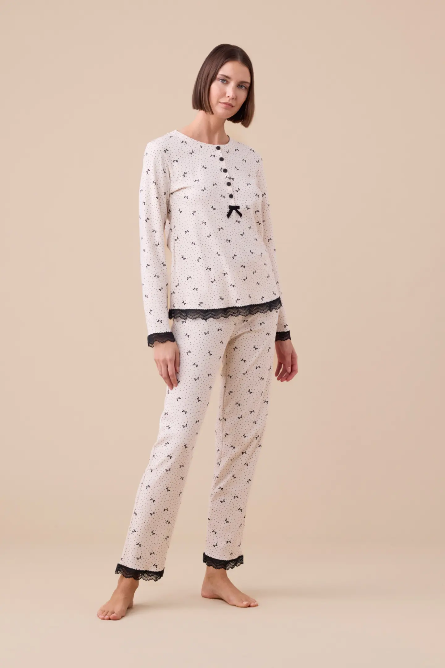 Pigiama donna caldo cotone con pizzo art.romantic