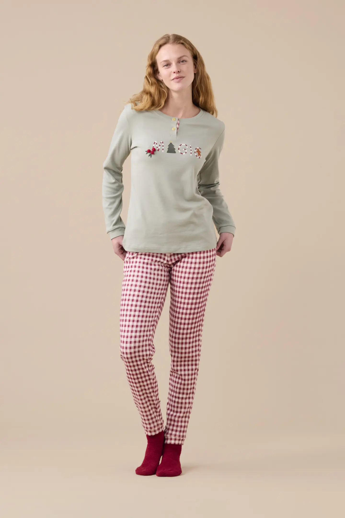 Pigiama donna caldo cotone articolo vichy natale