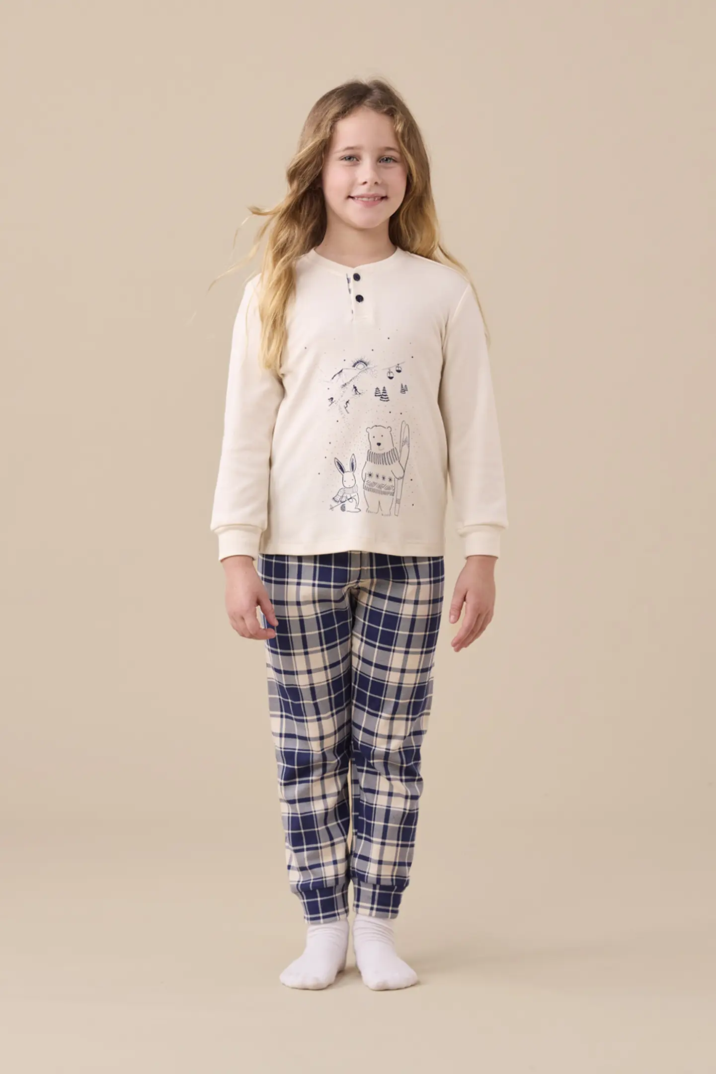 Pigiama bambina caldo cotone articolo snow.