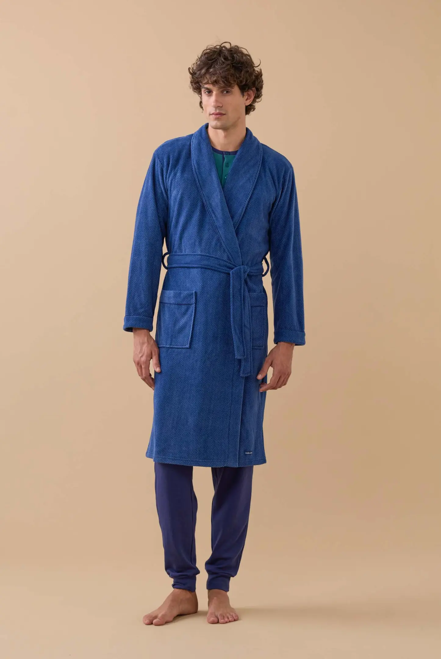 Noidinotte Pigiama Uomo Micropile – Set Invernale Con Top Collo Alto E Pantaloni Scozzesi, Taglie 46-54, Blu
