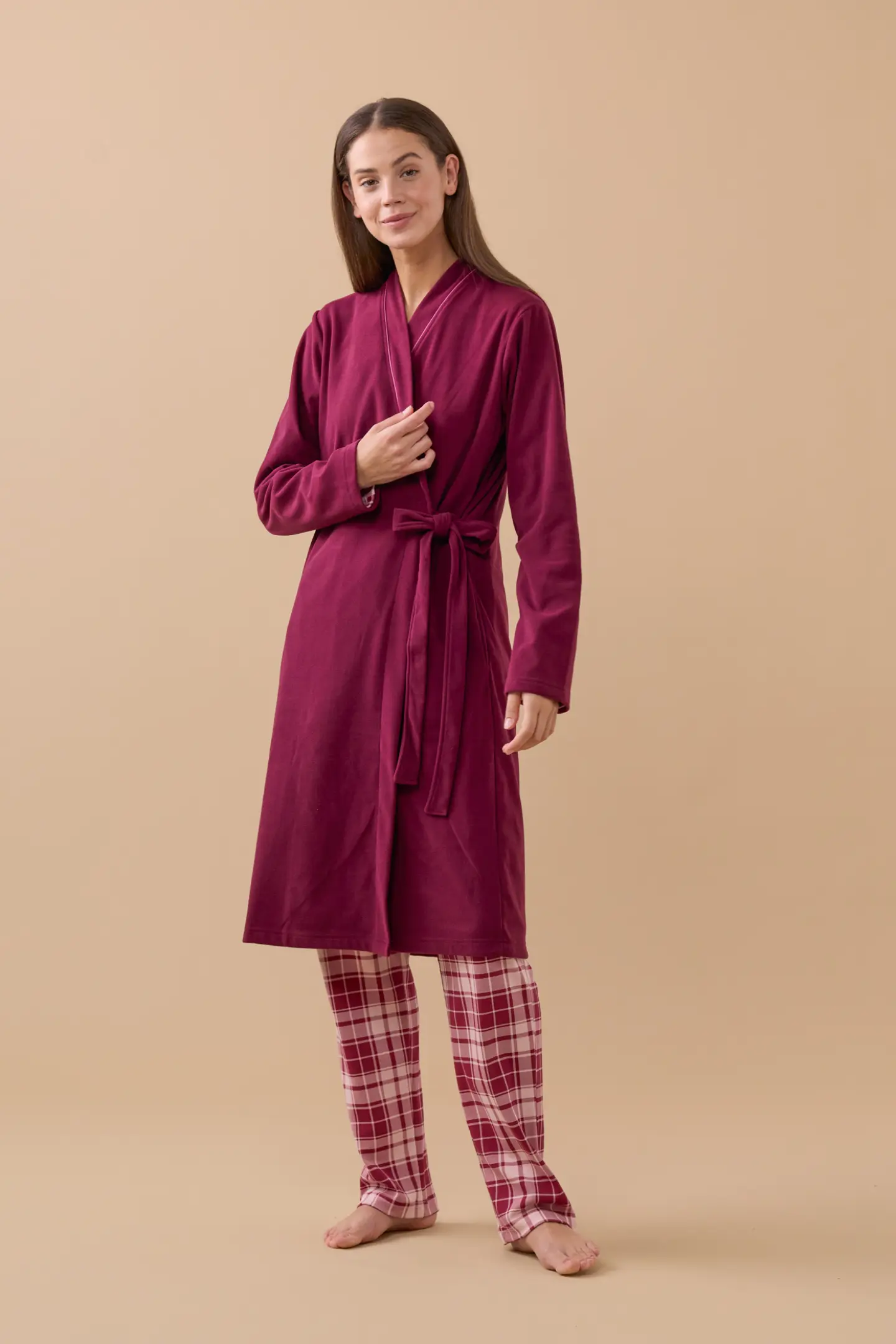 Pigiama Donna In Flanella A Quadri – Normann – 100% Cotone – Rosso – Taglie Forti Fino A 60/62