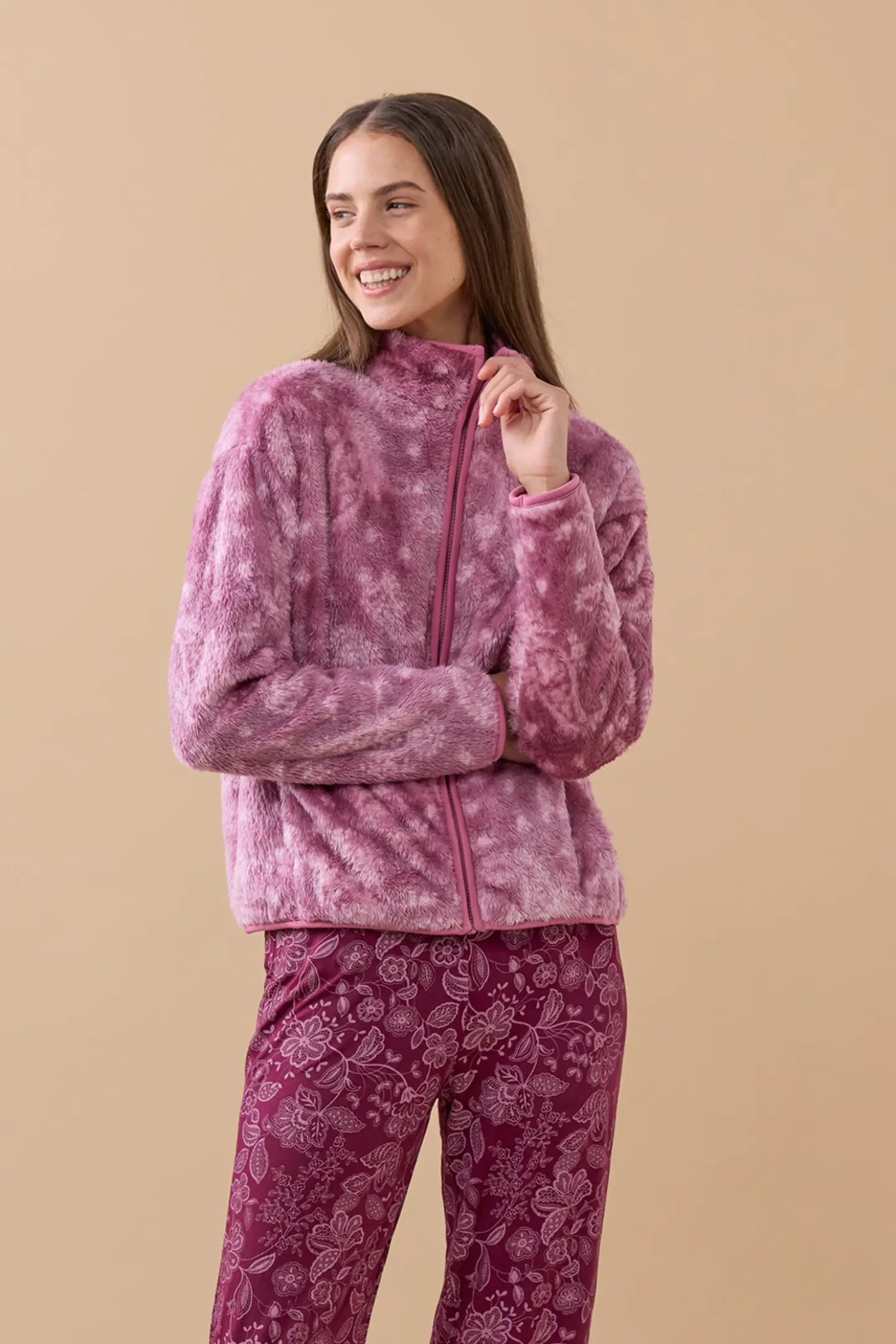 Pigiama Donna Normann In Spugna Morbida Con Cristallo Di Ghiaccio – Maniche Lunghe, Vestibilità Comoda, Rosa, Taglia 54-56