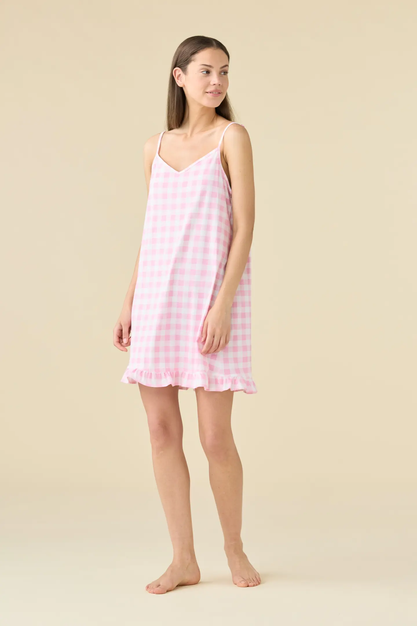 Camicia da notte donna estiva in cotone articolo vichy heart.