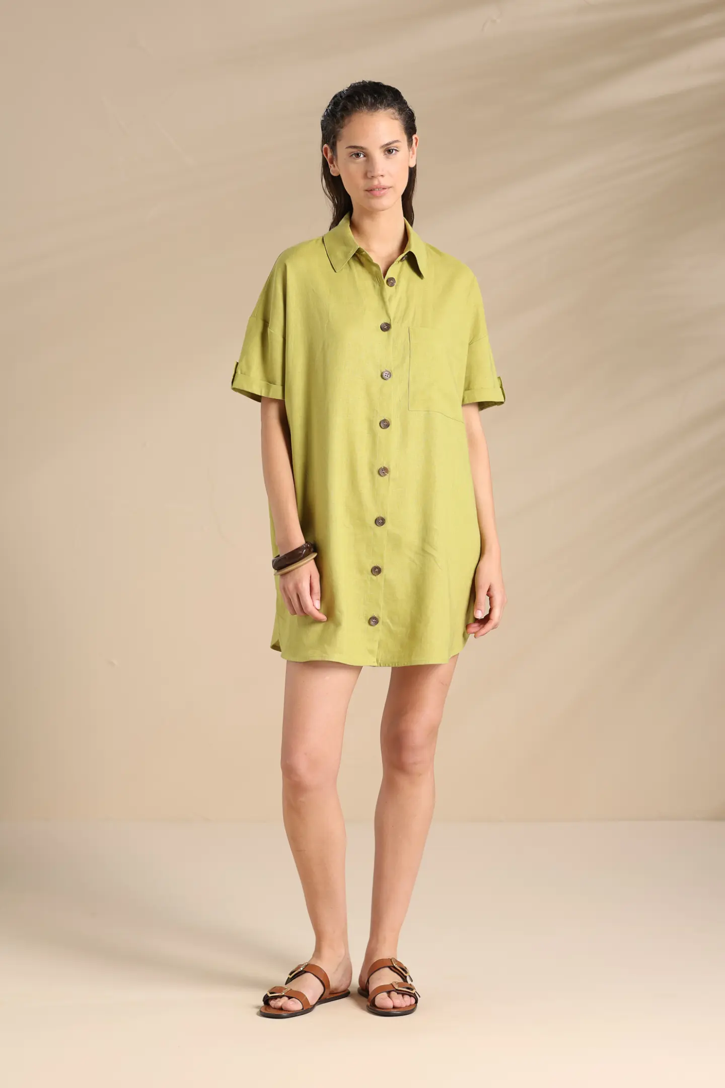 Abito camicia donna estivo in viscosa e lino articolo flowery.