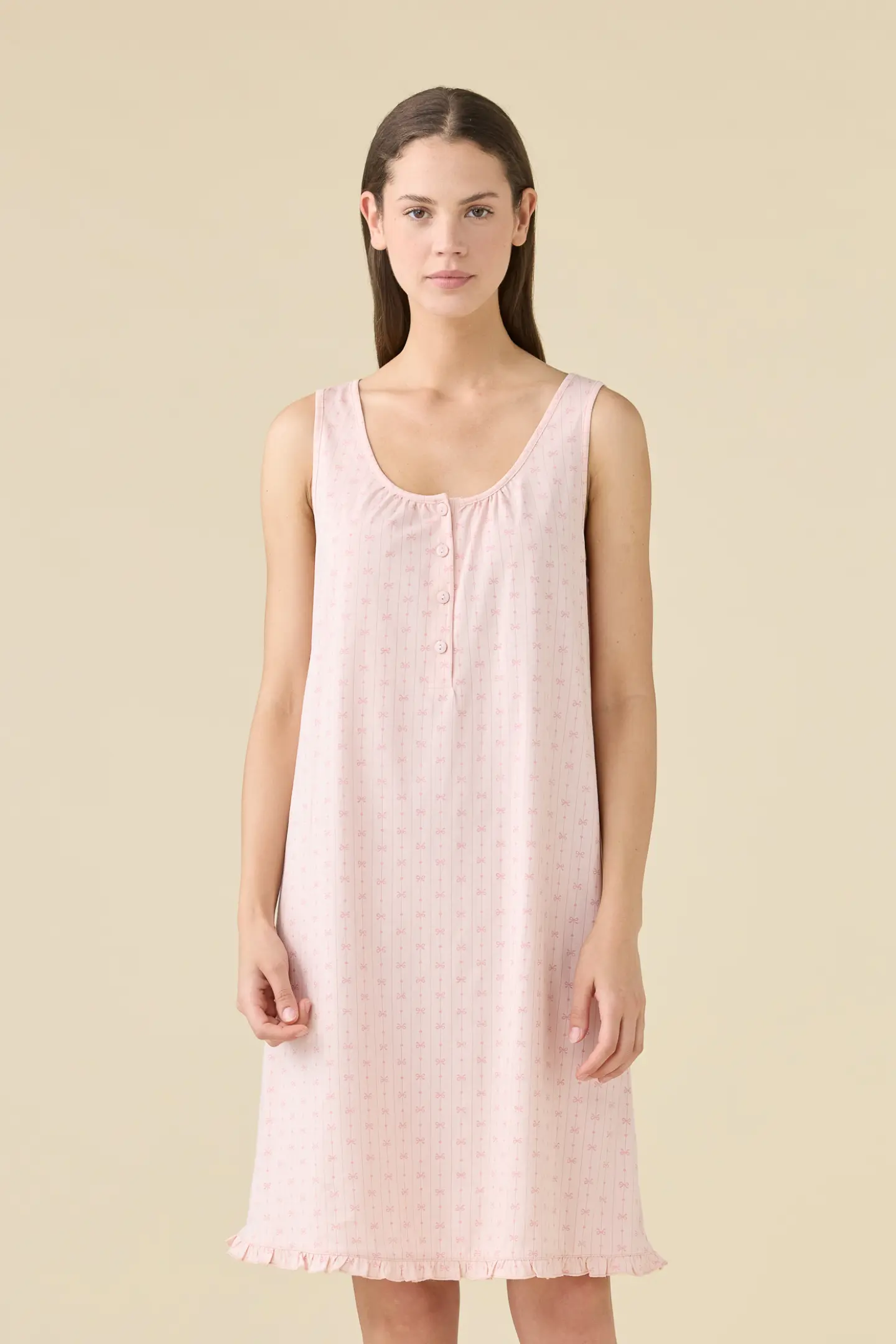 Camille Camicia Da Notte Donna In Misto Cotone - Estiva, Maniche Corte, Stampa Stella Rosa, Taglia 42/44 IT