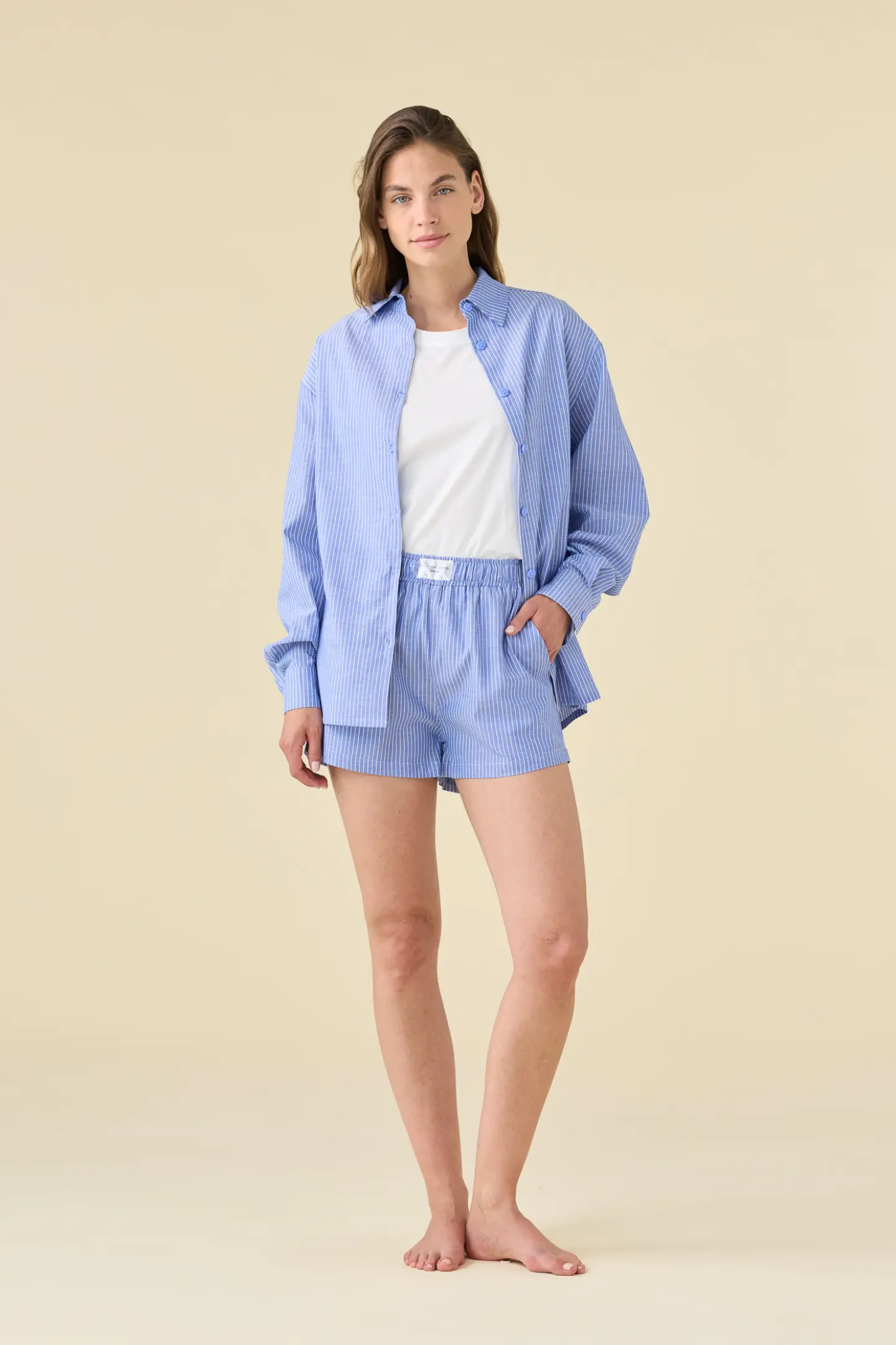 Completo donna estivo manica lunga pant.corto in cotone articolo bree.