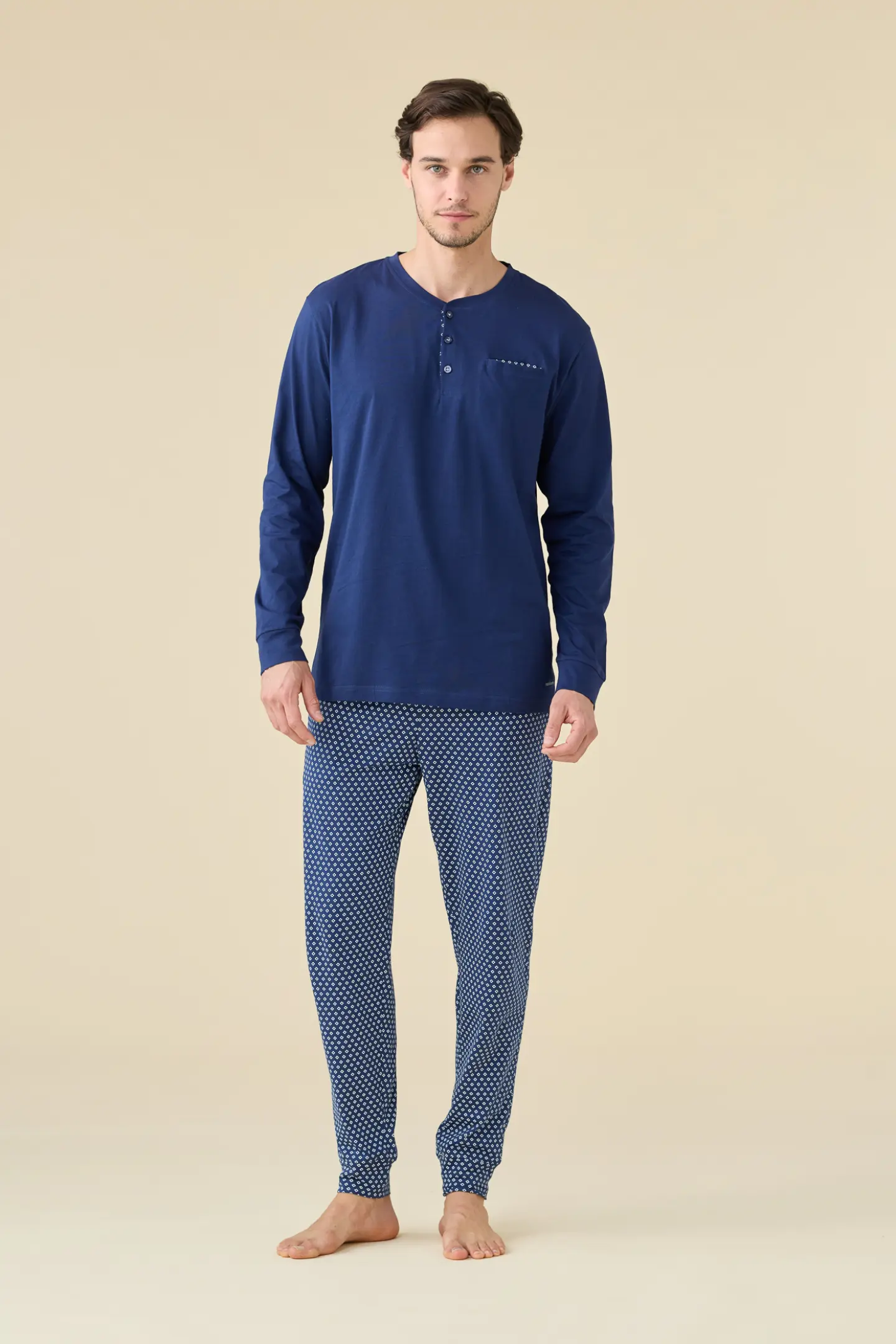 Pigiama uomo estivo in cotone articolo navy dot.
