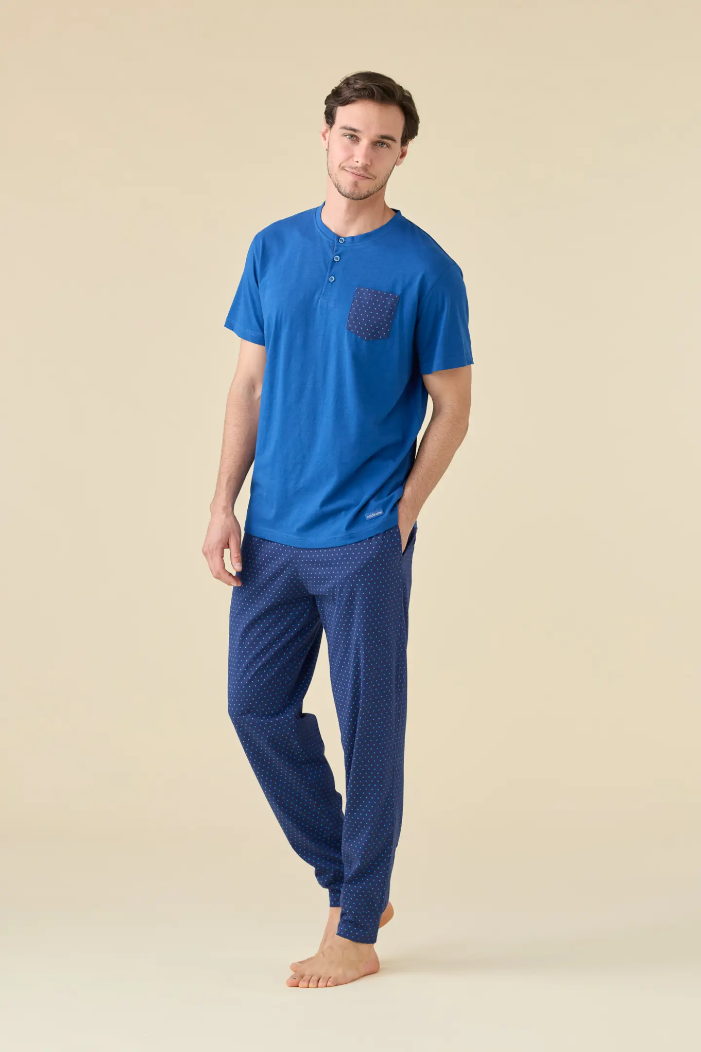 Pigiama uomo estivo in cotone articolo navy dot.