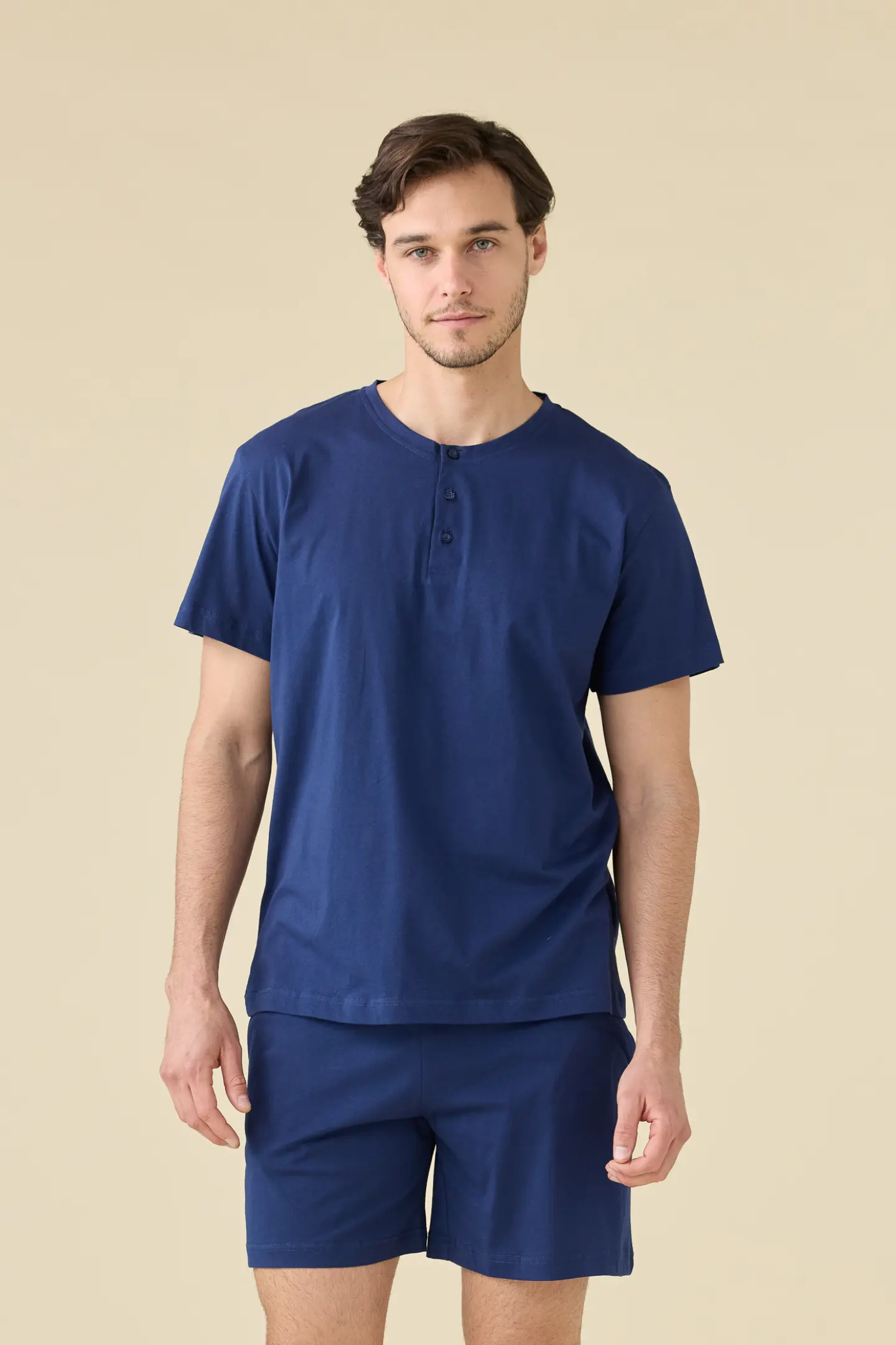 Pigiama Uomo Estivo Corto, Pigiama Uomo Aperto Davanti Estivo Pyjamas A Maniche Corte Sleepwear Sottile Per Casa Due Pezzi Con Pantaloncini Notte E Maglietta Colletto Risvolto Con Bottoni Tasche