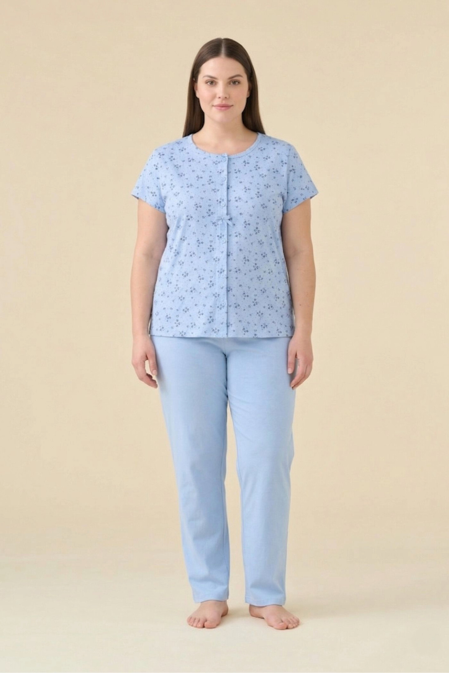 Normann Pigiama Donna In Spugna Maniche Lunghe - Blu, Taglia 52/58, Anche Taglie Forti, 80% Cotone, Caldo E Confortevole, Oeko-Tex