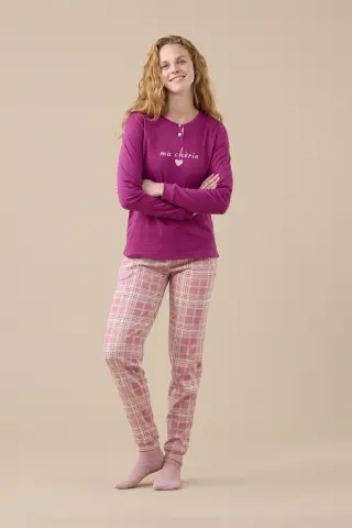 Normann Pigiama Lungo Donna In Spugna - Morbido, Con Motivo Righe E Cristalli Di Ghiaccio, Rosa, Taglia Large - 3